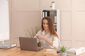 Business woman work in office with documents. Female career. Organized office work. Routine...
