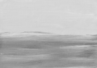 Abstract white background painting. Light monochrome backdrop. Black and white minimalistic art. Brush strokes on paper.
