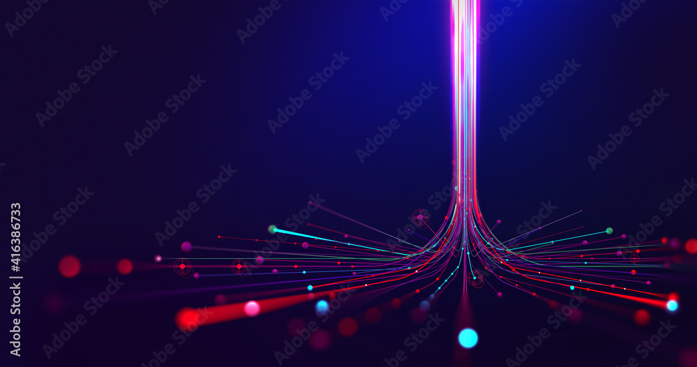 Poster Big data, wireless information flow. Data portal, open data system. Global cyberspace concept. High technology and free internet 3d illustration