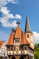 Historisches Altes Rathaus auf dem Marktplatz in Michelstadt im Odenwald, Hessen
