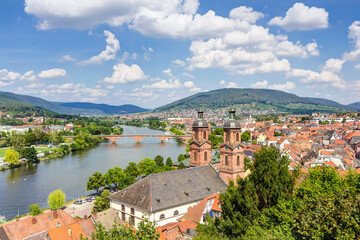 Fototapeta na wymiar Panorama-Blick von der Miltenburg auf die Stadt Miltenberg am Main in Unterfranken, Bayern