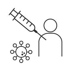 Man and syringe icon. Vaccination linear icon. Medical injection. Vector illustration isolated on white.