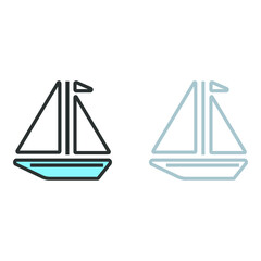 Vector illustration of travel and vocation icon on white background. Coloured and black and white sailing ship icon.