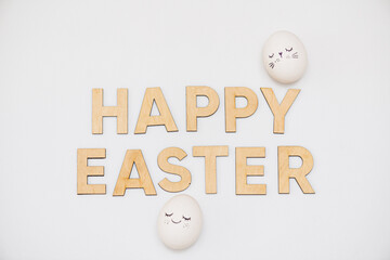  Congratulations with easter day. Eggs on background