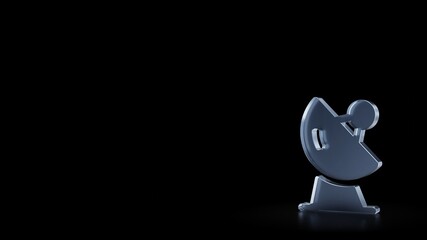 3d rendering frosted glass symbol of satellite dish isolated with reflection