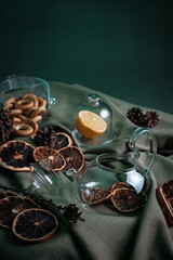 glass teapot to prepare herbal tea, kettle concept