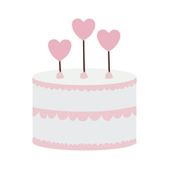 birthday cake with hearts candles over a white background