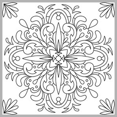Vector decorative ornament. Tile pattern. Coloring page. Linear art.