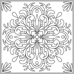 Vector decorative ornament. Tile pattern. Coloring page. Linear art.