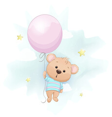 Cute little bear with big pink balloon