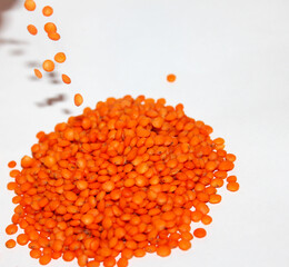 red lentils isolated on white