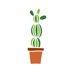 Vector illustration of cactus in foral pot. Houseplant on white background.