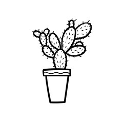 Cartoon style vector illustartion. Cactus houseplant in floral pot.