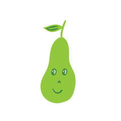 Cartoon pear with emotional face, eyes and smile.