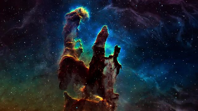 Space Exploration Messier 16 The Eagle Nebula. Flight to star field Galaxy and Nebulae deep space exploration. 4K 3D Flight Into NGC 6611 The Eagle Nebula or Messier 16. Furnished by NASA image.