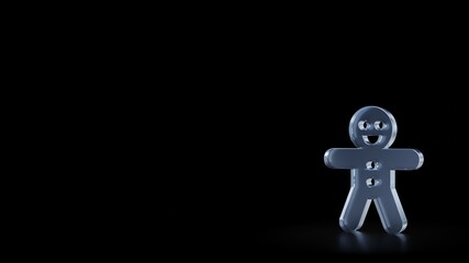 3d rendering frosted glass symbol of gingerbread isolated with reflection