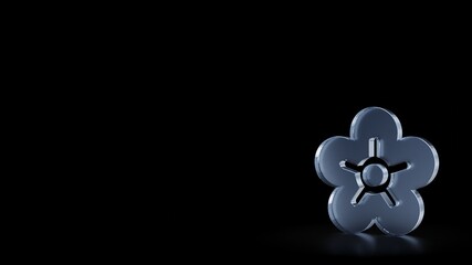 3d rendering frosted glass symbol of flower isolated with reflection