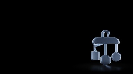 3d rendering frosted glass symbol of crib mobile isolated with reflection