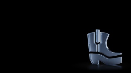 3d rendering frosted glass symbol of cowboy boot isolated with reflection