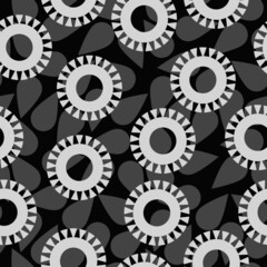 Seamless pattern of monochrome abstract elements for textiles.