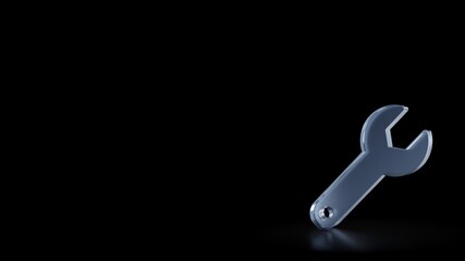 3d rendering frosted glass symbol of wrench isolated with reflection