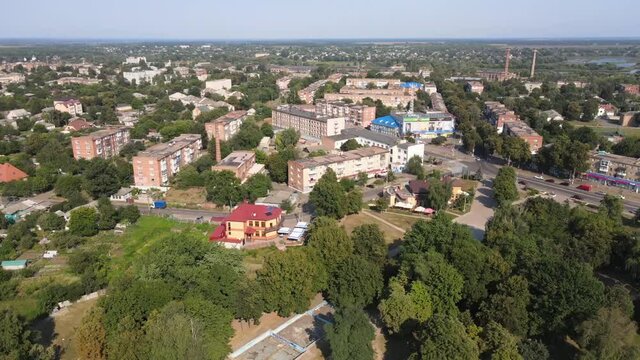 View from the drone. Small town in summer. Konotop. Ukraine.