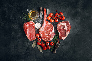 a variety of fresh premium beef steaks