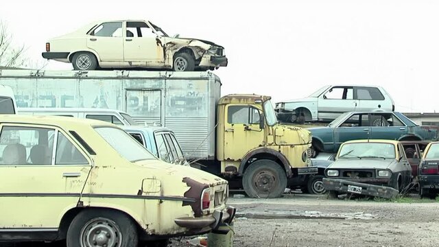 Wrecked Vehicles in a Scrapyard near Buenos Aires, Argentina. 