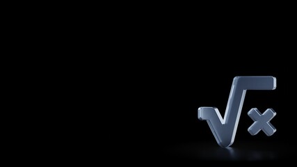 3d rendering frosted glass symbol of square root isolated with reflection