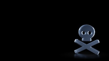 3d rendering frosted glass symbol of skull crossbones isolated with reflection