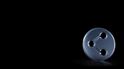 3d rendering frosted glass symbol of share isolated with reflection