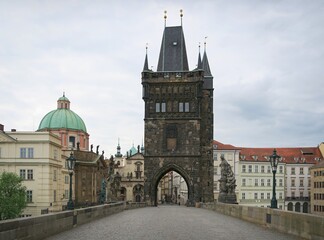 Fototapeta na wymiar Old Town Bridge Tower from Charles Bridge in Prague Czech Republic