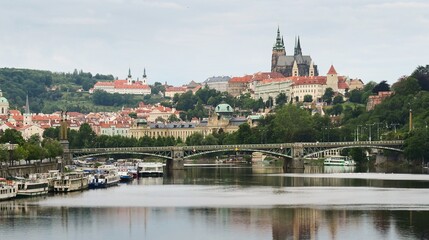 Fototapeta na wymiar river Vltava, Loreta and Prague Castle in Prague in the Czech Republic