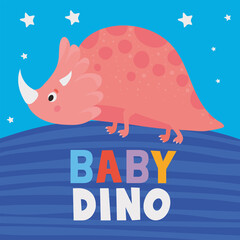 baby dino lettering and one kids illustration of a pink dinosaur