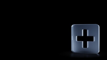 Obraz premium 3d rendering frosted glass symbol of plus square isolated with reflection