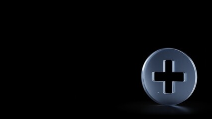 3d rendering frosted glass symbol of plus circle isolated with reflection