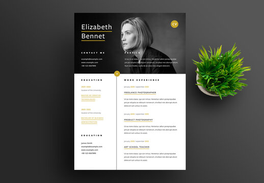 Resume Layout with Black and Gold Accents