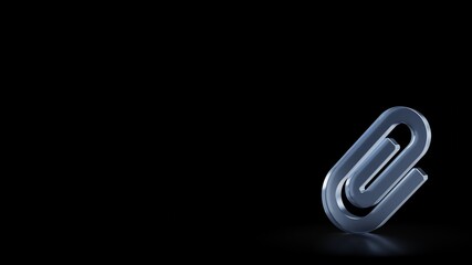 3d rendering frosted glass symbol of paperclip isolated with reflection
