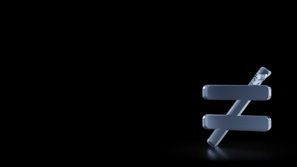 3d rendering frosted glass symbol of not equal isolated with reflection