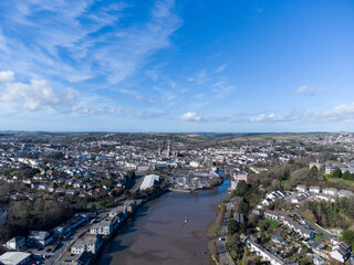Fototapeta na wymiar aerial view of truro city cornwall England uk with blue sky 