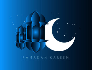 ramadan kareem with arabic text is mean muslim event template event with elegant golden moon and lantern