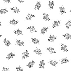 Doodle simple vector seamless pattern of hand-drawn peonies. Seamless random pattern of hand-drawn peonies. Isolated on white background.