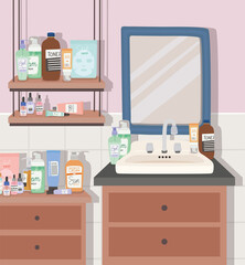 skincare products and furnitures in a bathroom