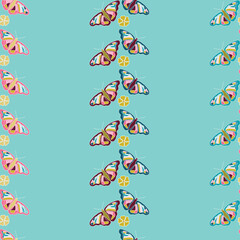 Vector aqua garden tea party butterfly vertical stripe. Perfect for party decorations, stationary, scrapbooking, fabric.