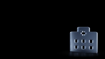 3d rendering frosted glass symbol of hospital isolated with reflection