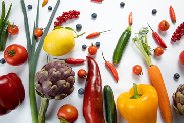 fruit and vegetables on the white background