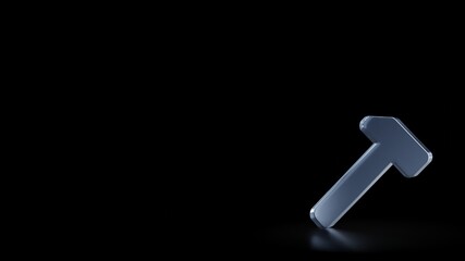 3d rendering frosted glass symbol of hammer isolated with reflection