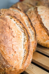 Craft bread on the table at the bakery. The concept of small industries and healthy food