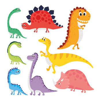 set of kids illustrations of dinosaurs