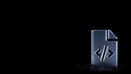 3d rendering frosted glass symbol of file code isolated with reflection